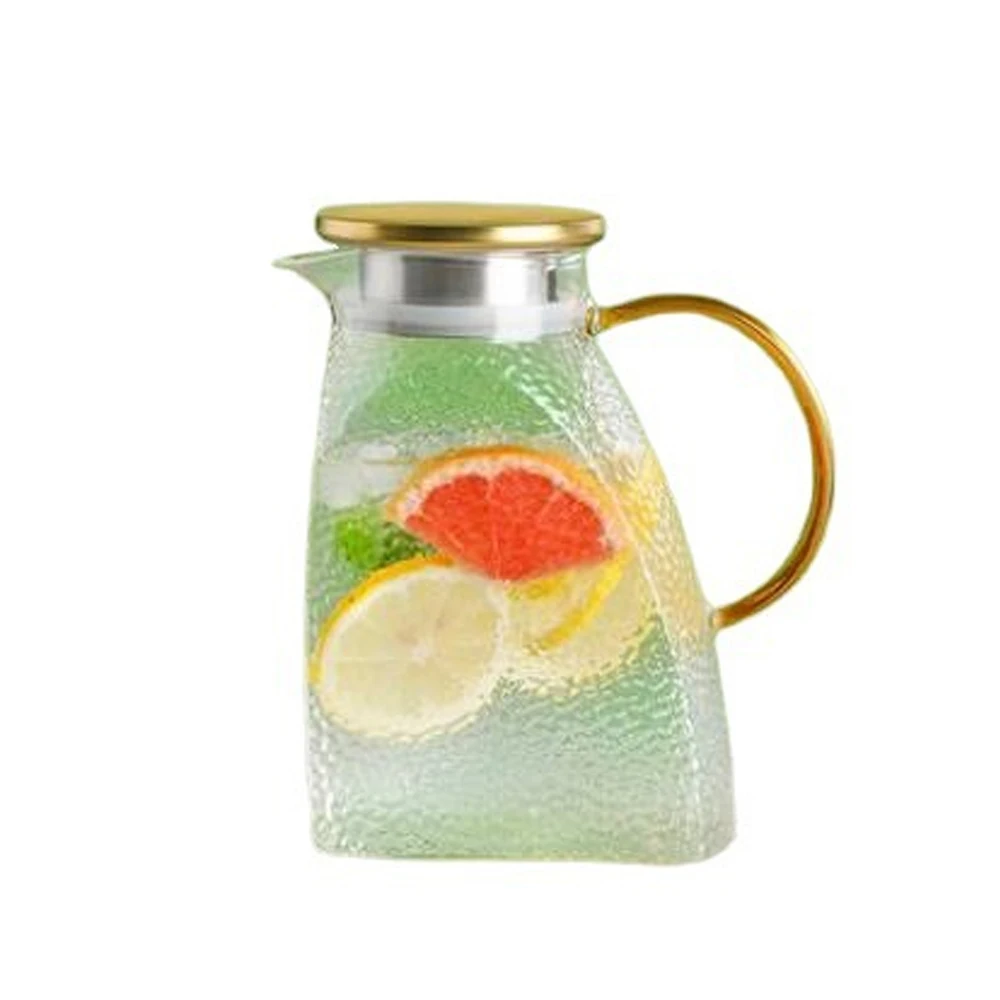 כוס מים זכוכית בנפח 1.8 ליטר/60 אונקיות עם ידית ומכסה, כוס מים למקרר למים קרים וחמים, תה קפוא, מיץ, קפה, חלב ומשקאות