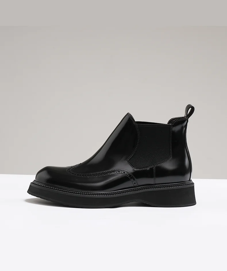 Neue Chelsea-Stiefel für Herren, handgefertigte Leder-Stiefeletten im Brogue-Stil, für Herbst und Winter – Detail 9