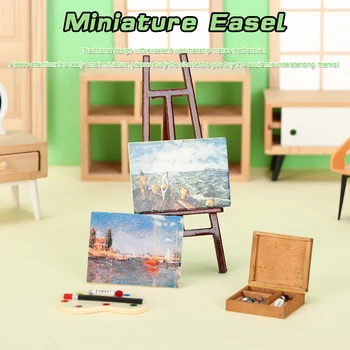1:12 cavalletto in miniatura per casa delle bambole mobili per casa delle bambole Mini scatola di legno artista penna per pittura tavolo da disegno modello Set decorazione per casa delle bambole