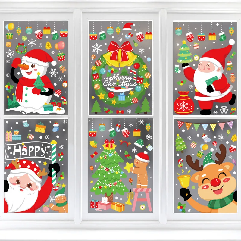 Christmas Window Stickers Santa Claus Snowflake DIY Wall Decal 2023 Christmas Decorations For Home New Year Ornaments Gift 2024