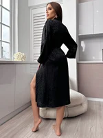 Leopard Print Night Robe Long Sleeve V Neck Robe With Belt  Women's Sleepwear - Image 2