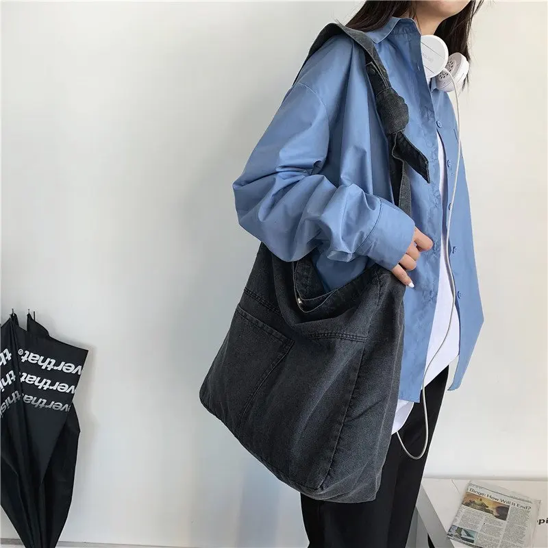 

Tie A Knot Denim Bags For Women Student Shoulder Bag Female Big Shopping Bag Eco Bag Korean Canvas Messenger Bag Y2K Handbags