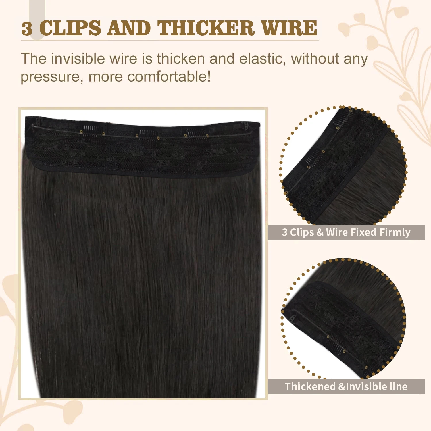 Straight Fish Line Real Human Hair 16-26Inch Natural Black #1B Hair Extensions with Invisible Secret line For Salon High Quality