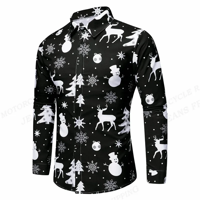 Christmas Snowflake Hawaiian Shirt Christmas Reindeer Print Shirt Men's Fashion Shirt Snowman Beach Shirt Men's