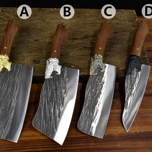 

Handmade Full Tang Butcher Knife Forged Carbon Steel Meat Cleaver Chef Kitchen Knife for Outdoor BBQ Hunting with Leather Sheath