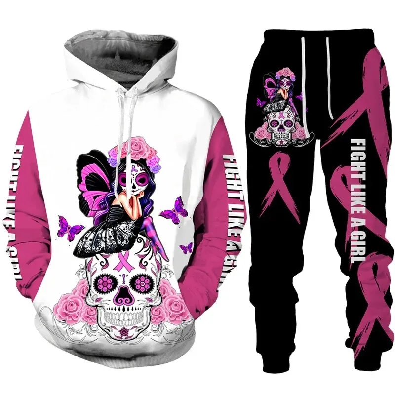 New Men's Hoodies Sets Skull Rose Sweatshirt 3D Print Hoodie Pants Cool Style Tracksuit Sportswear Fashion Men's clothing Suit