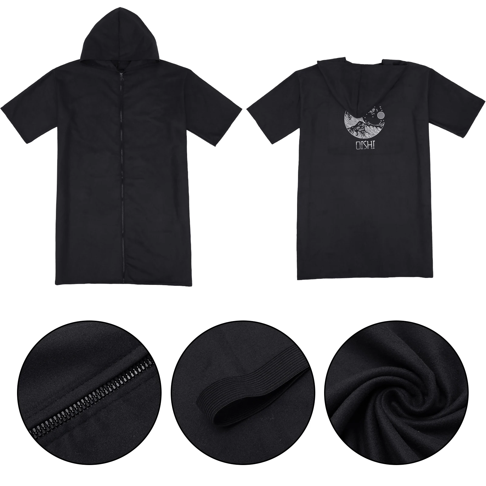 Microfiber Poncho Towel with Zipper Surf Beach Wetsuit Changing Bath Robe with Hood Watersports Activities Adults Men Women Kids