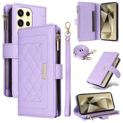 Crossbody Wallet with Card Holder and Phone Case Cover for Galaxy A56 (Purple)