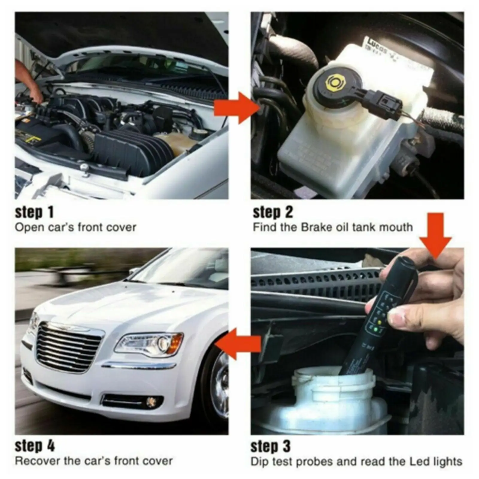 Plastic Brake Fluid Tester Tool with 5 LED Display for Car Maintenance