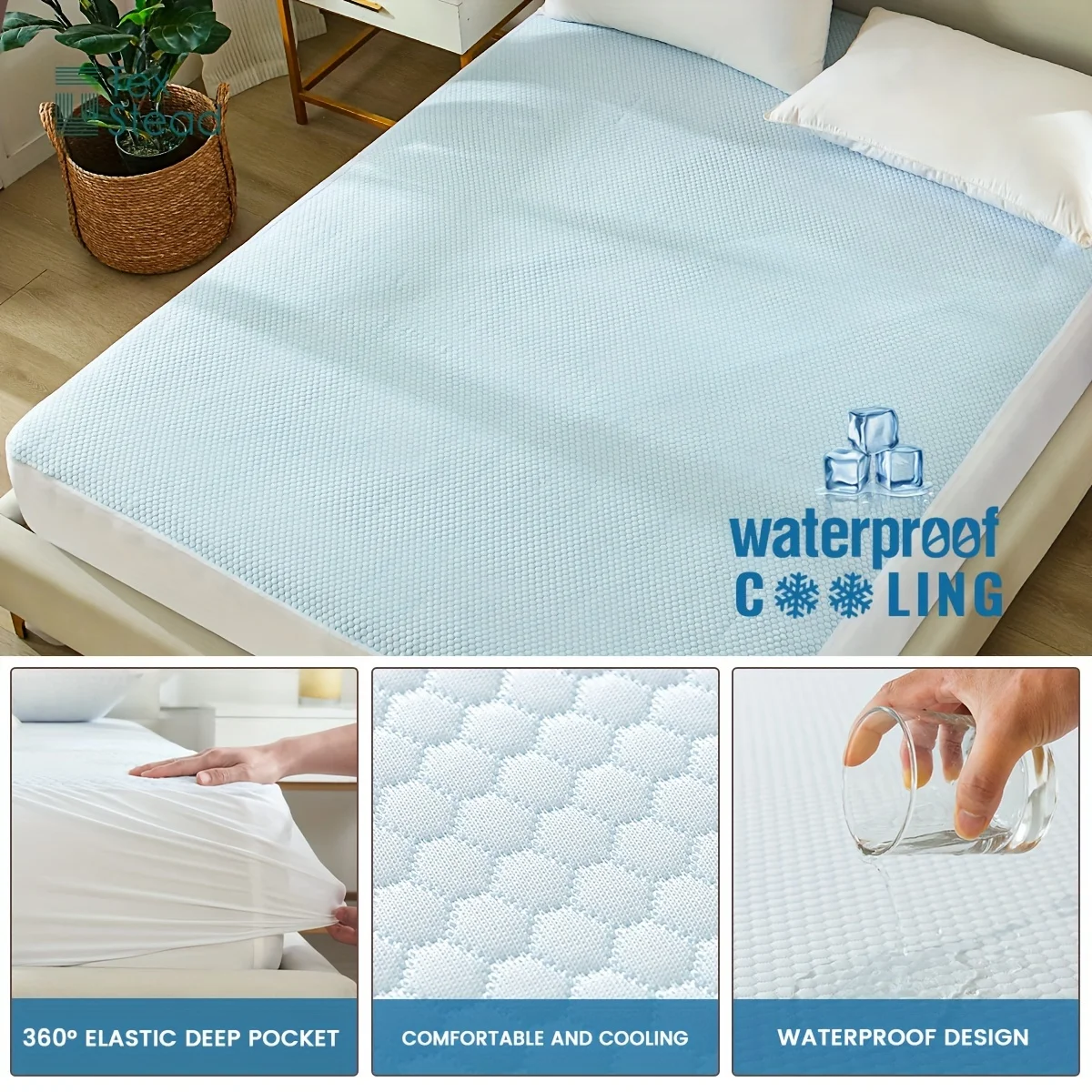 1 Pc Cooling fitted mattress topper waterproof fiitted sheet, Luxurious Soft for Hot Sleepers, Soft Fabric with Deep Pocket 4