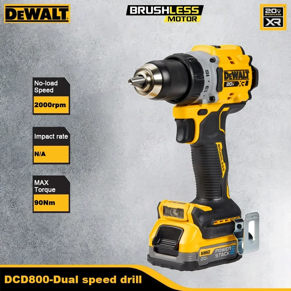 

Dewalt DCD800 Heavy Duty Wireless Electric Drill Rechargeable 90Nm 2000rpm Brushless Adjustable 2Speed and LED Universal 20v&18v
