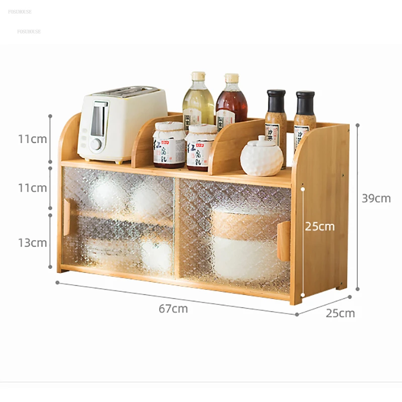 Modern Bamboo Sideboards Kitchen Storage Shelf Seasoning Dish Multi-layer Countertop Locker Simple Tableware Storage Box Shelf