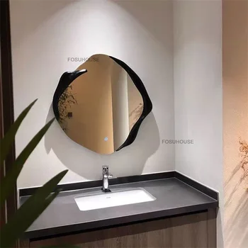 กระจกห้องน้ำหรูหราสไตล์นอร์ดิก ดีไซน์มินิมอล รูปทรงแปลกตา สำหรับตกแต่งผนังห้องน้ำ กระจกแต่งตัวติดผนัง 1