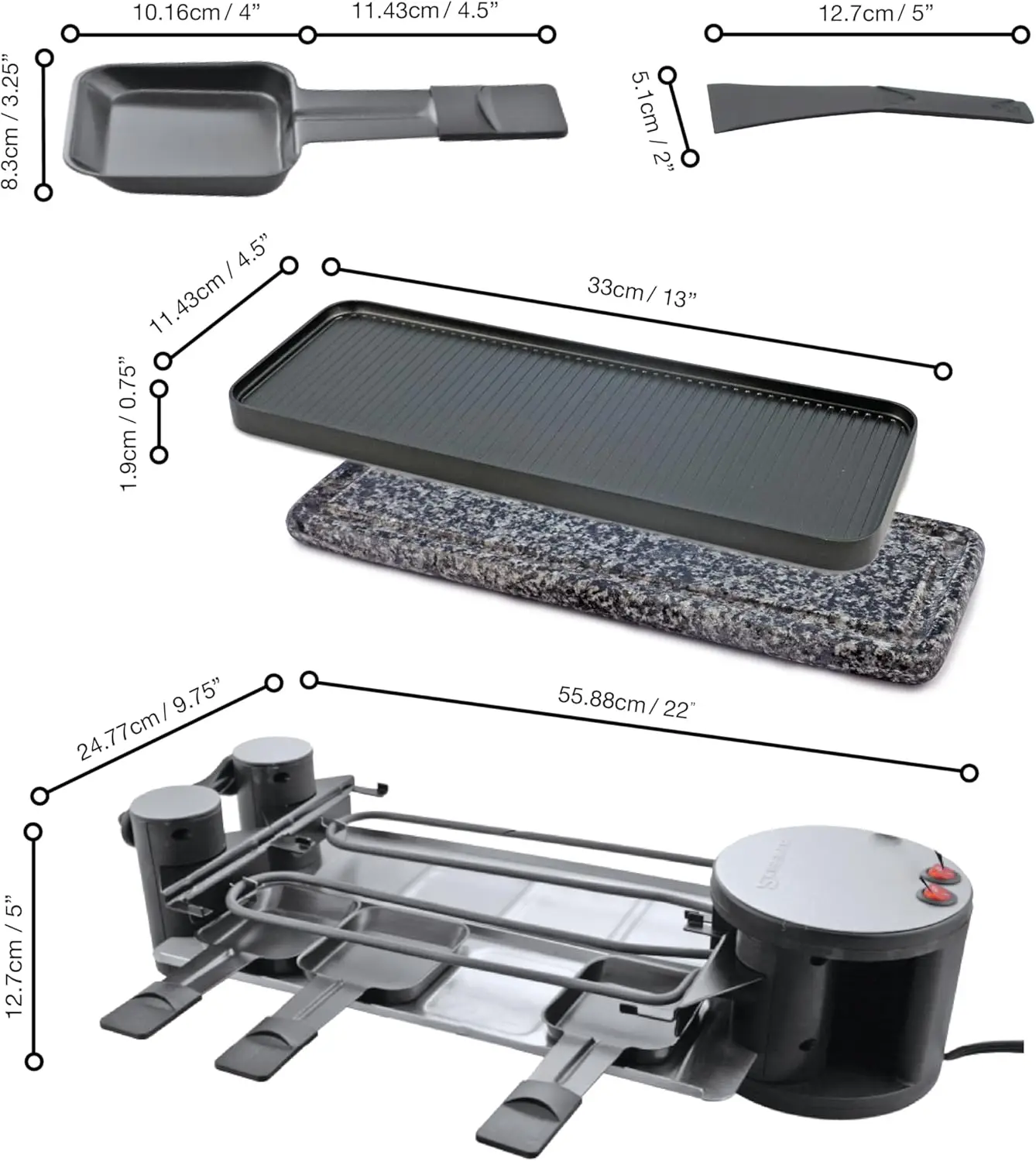 Raclette Party Grill with Granite Stone and Cast Aluminum Non Stick Grill Plate, Black 4