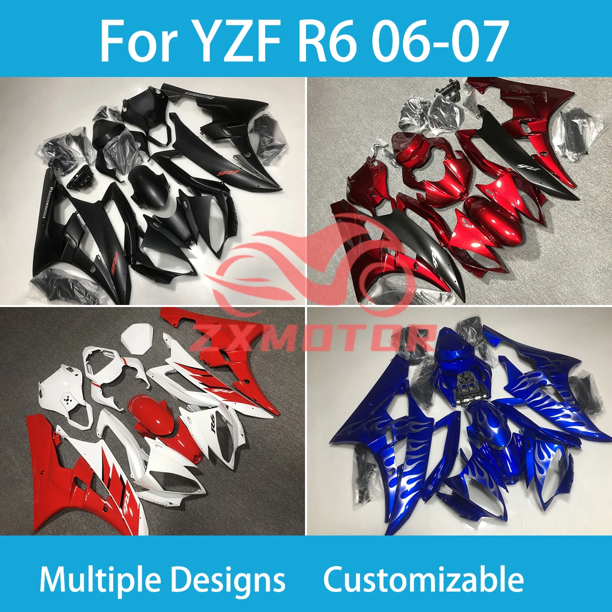 

Dirt Bike Fairng Kit for Yamaha YZF R6 2006 2007 Rebuil ZXMT Injection Plastic Full Body Cowling Fairings YZF-R6 06