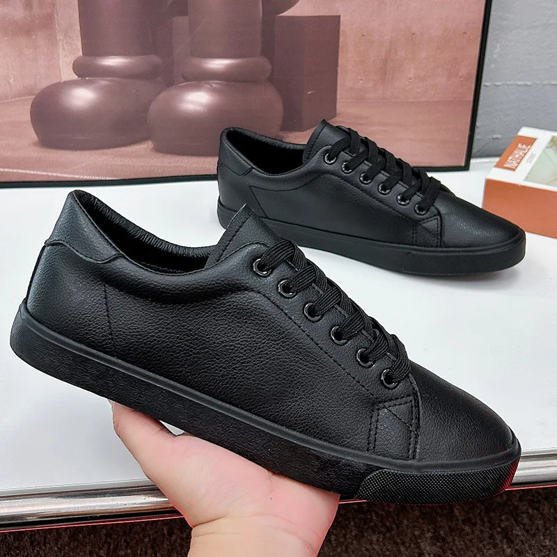 Spring Summer Flat Mens Casual Shoes Soft Pure Black Fashion Male Footwear Cool Young Man Street Style Comfortable 2
