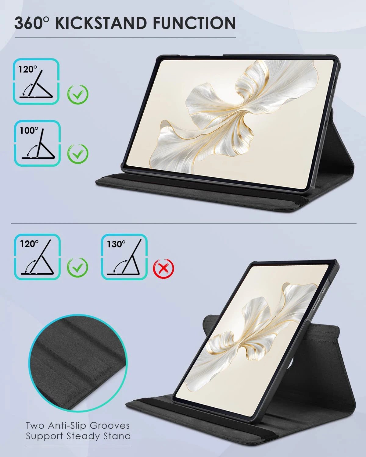 Premium PU Leather Rotating Stand Cover with Sleep Wake Function