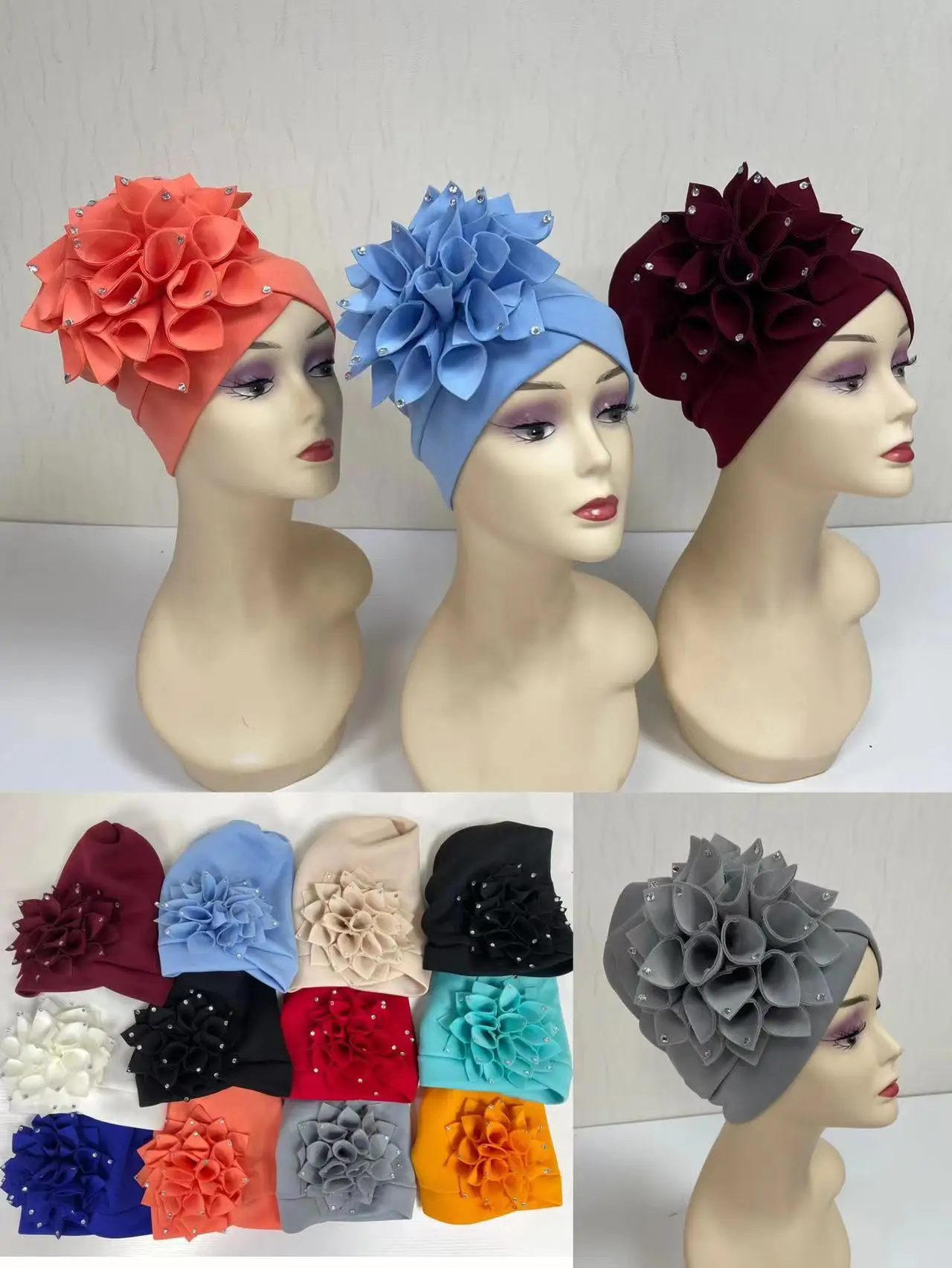 

Handmade New African Auto Cap Nigerian Wedding African Women Turban Cap Head Wrap Flower Style Bonnet Women Turban 12 Pcs/pack