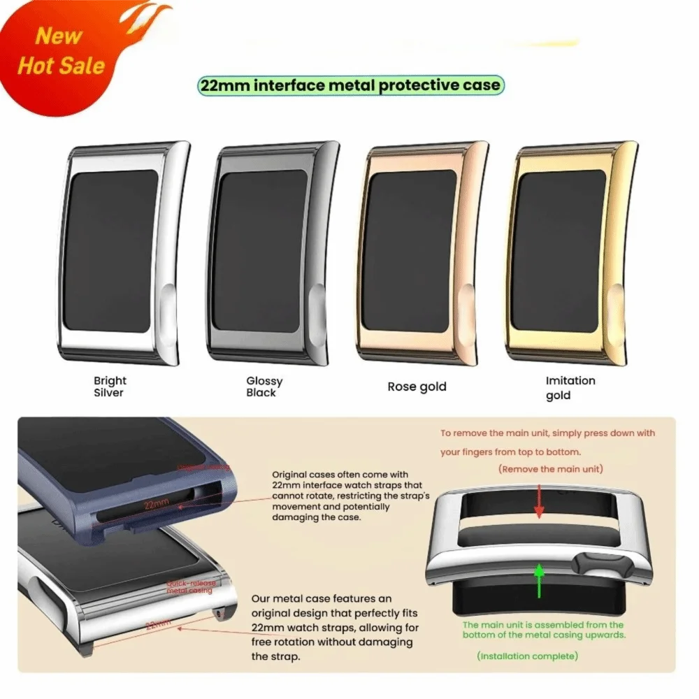 Premium 22mm Metal Frame Shockproof Watch Protective Case
