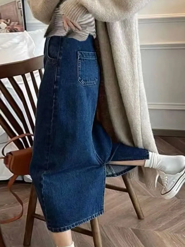 Spring Autumn Pregnancy Denim Skirts Fashion Back Split High Waist Maternity A-Line Skirts High Waist Pregnant Woman