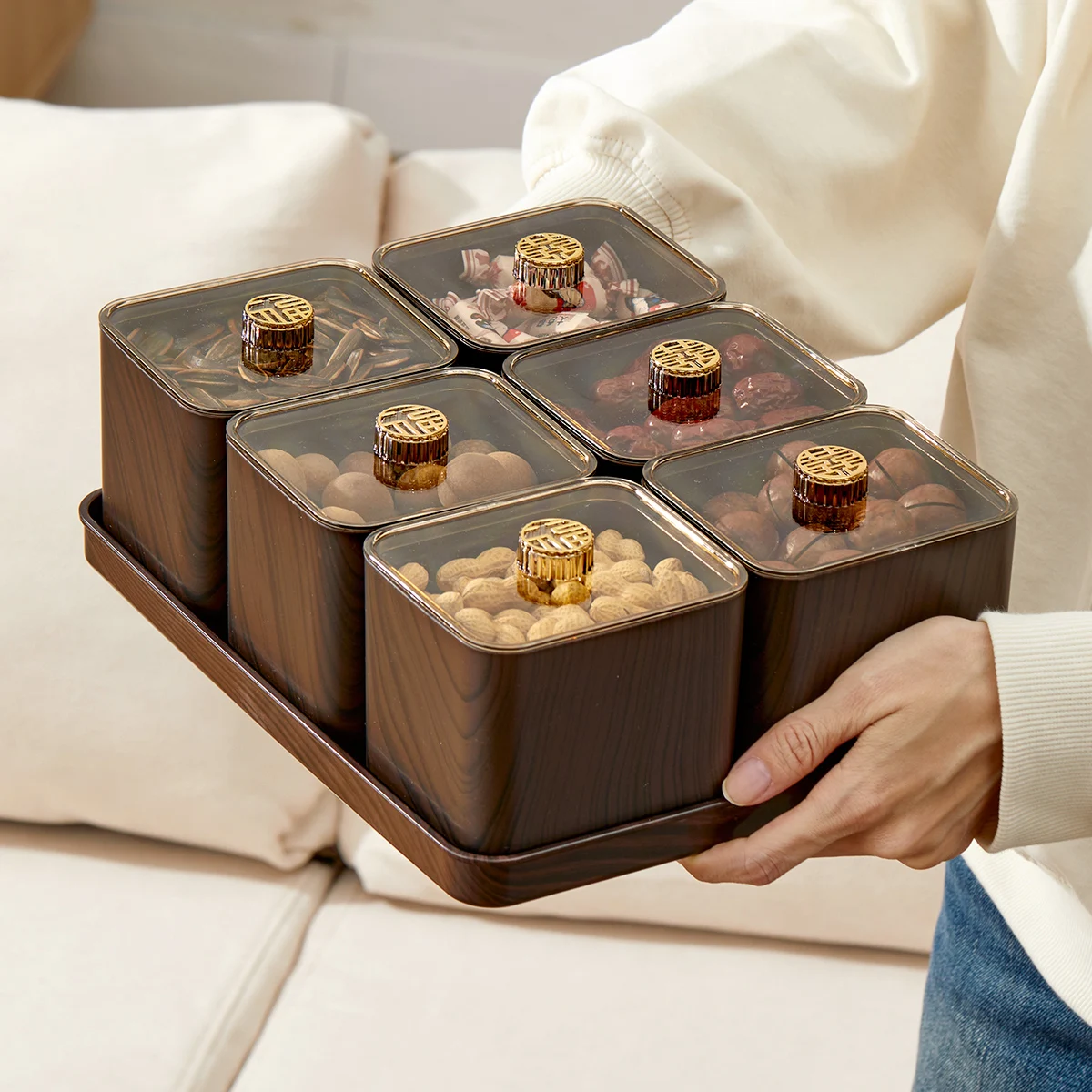 WORTHBUY 2/4/6 Grids Food Storage Box Moisture-Proof Nut, Dried Fruit, Candy Box Fruit Storage Container For Christmas New Year 4