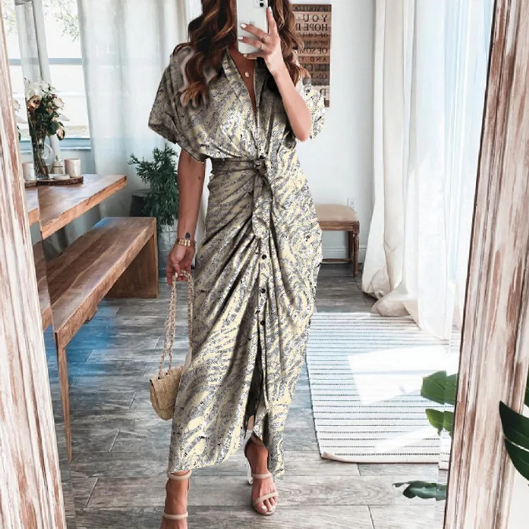 2021 New summer Office lady maxi long dresses satin fashion commuting shirtdresses solid color Casual elegant dress for women dress shops
