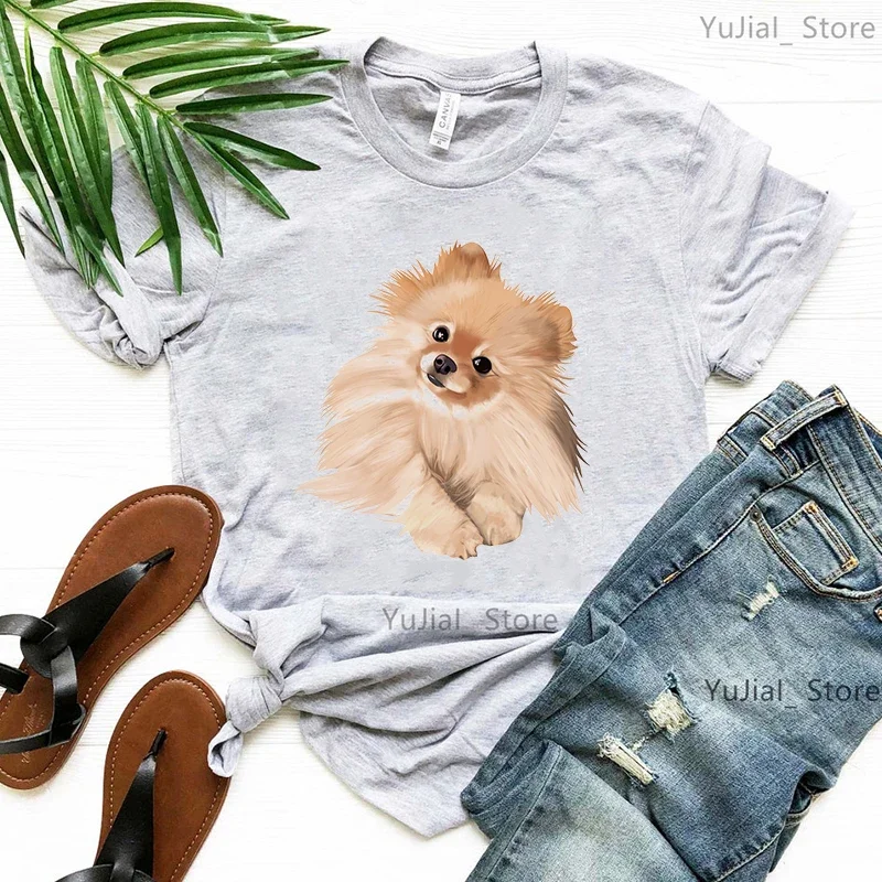 Kawaii Chihuahua Animal Printed Tshirt Girls Harajuku Shirt Summer Fashion T Shirt Women Gray/Green/Yellow/Pink/Black T-Shirt