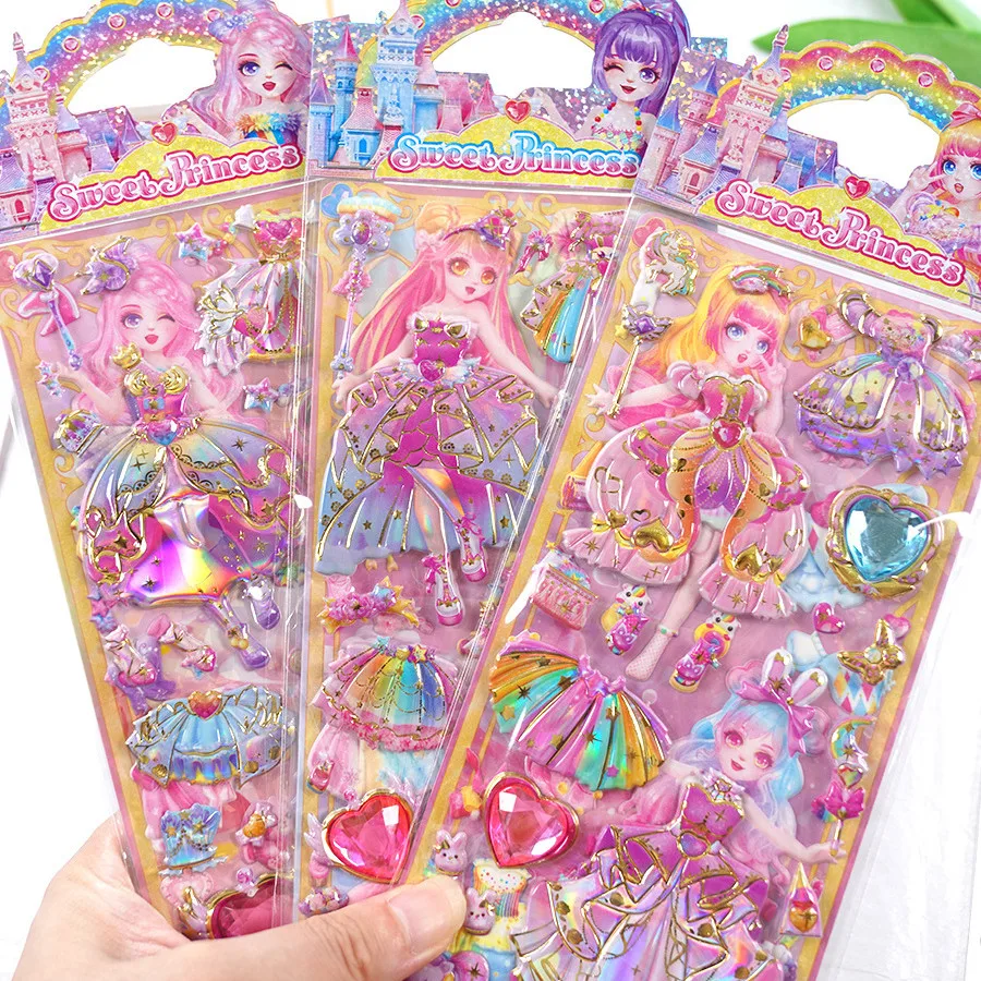 3D Puffy Stickers for Kids Princess Hand-held Dress Up Crafts Sweet Girls Costume Change Toys for Children Cristmas Gifts