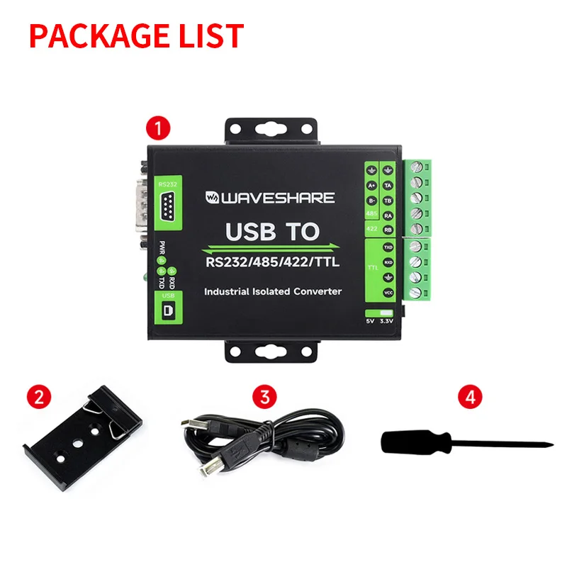 Waveshare Câble USB vers RS232/485 Série, Puce Originale FT232RNL, Indicateurs d'Alimentation et