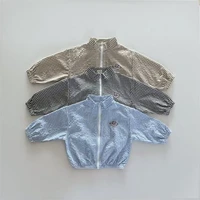 TZ2624 – ensemble veste et short à col montant à carreaux pour enfants, vêtements de Protection solaire à fermeture éclair fine, tenue deux pièces tendance, été 4