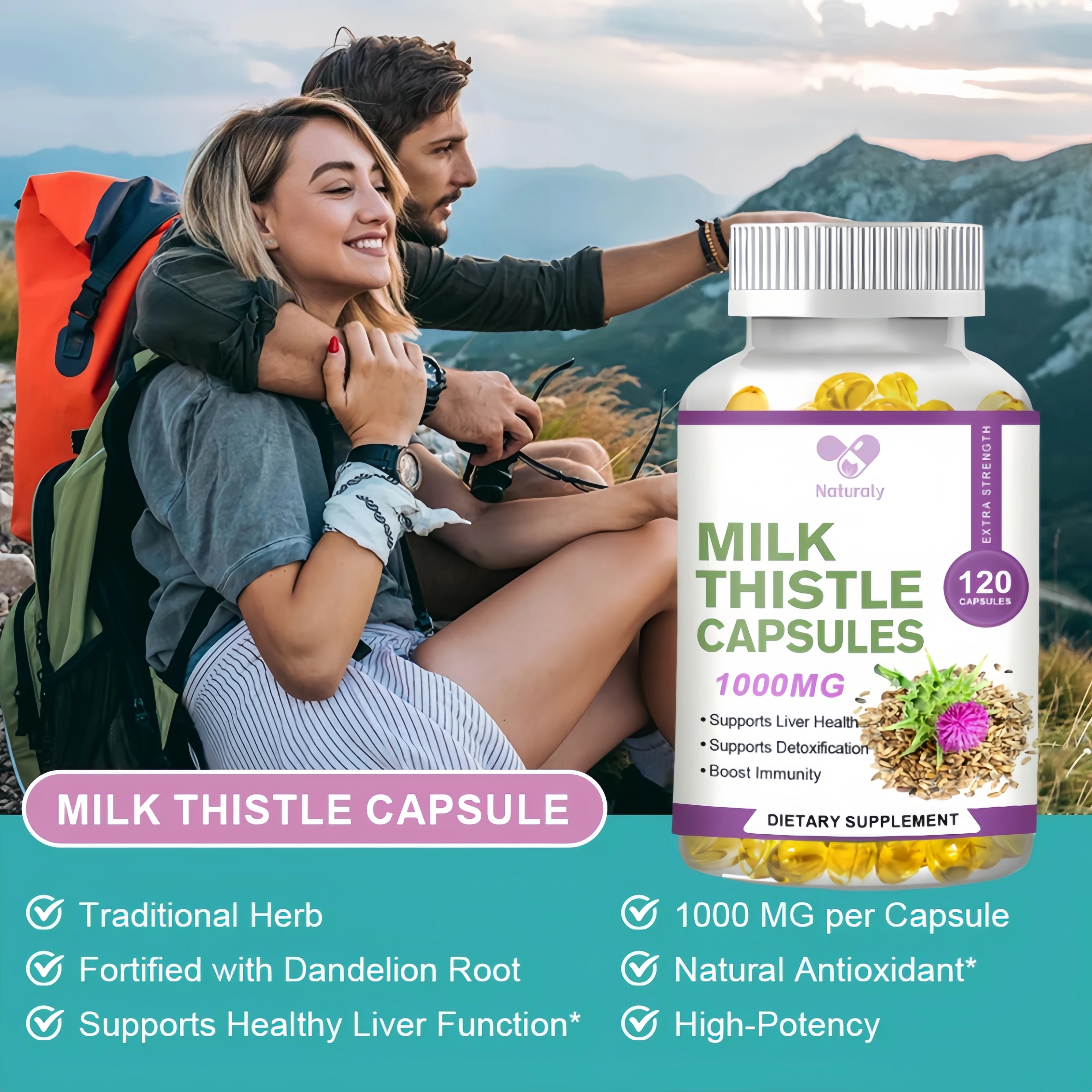 Liver Detox Supplement Milk Thistle 1000 Mg Silymarin & Dandelion Root Helps Repair Liver Supports Detoxification and Cleanses