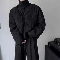 Dark Minimalist Short Cotton Padded Jacket Japanese Winter Men Niche Loose Stand Collar Parkas Yamamoto Light Thin Haughty Coats 1