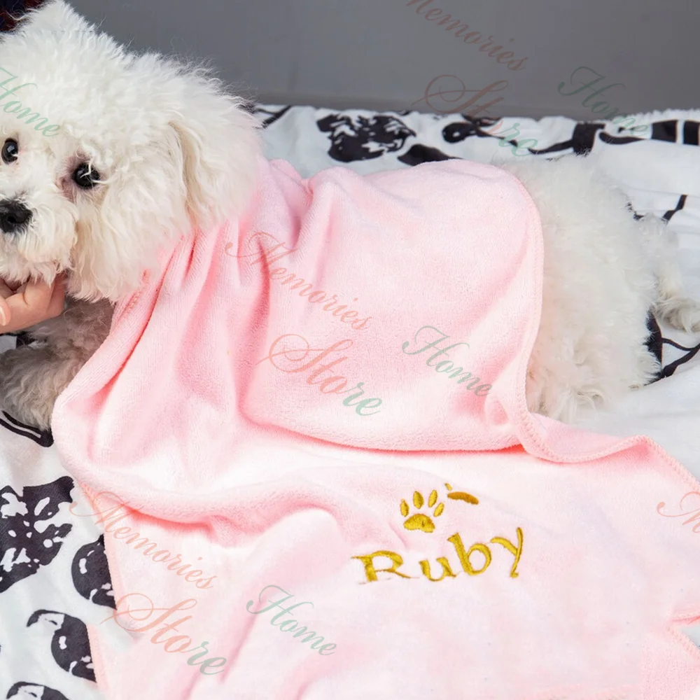 Customized Fine Fiber Towel 35 x75cm Thicked Pet Towel Personalized Embroidered Name Beauty, Hair Care, Cleaning Soft Towels 2