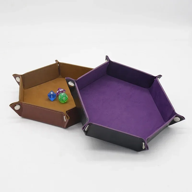 6Color PU Leather Hexagonal Folding Dice Tray for RPG DnD Game Storage Table Board Games dice tray
