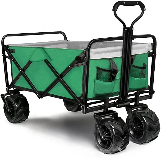 

Folding Collapsible Wagon Outdoor Camping Wagon Garden Carts Retractable Handle and Cup Holders Beach Wagon Shopping Carts