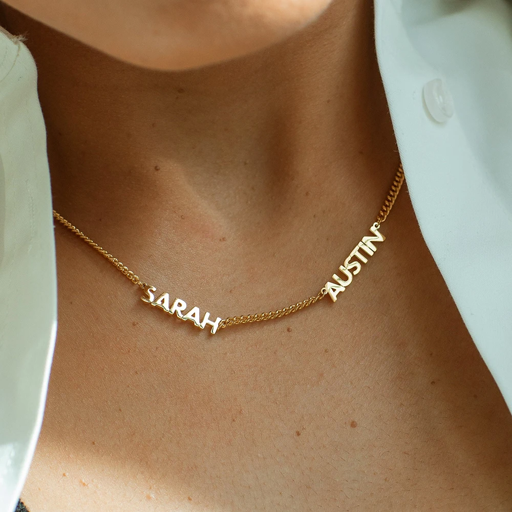 Custom Family Multiple Names Necklace Personalized Gold Color Stainless Steel Letter Nameplate Jewellery for Women Birthday Gift