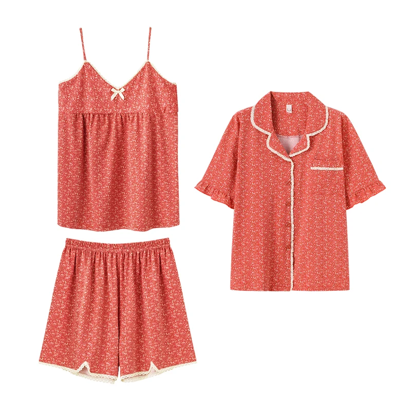 

Шорты + кофта + кардиган, топ, комплект из 3 предметов, женские пижамные комплекты, мягкая ночная рубашка, летняя Пижама, Цветочная одежда для сна, женская пижама