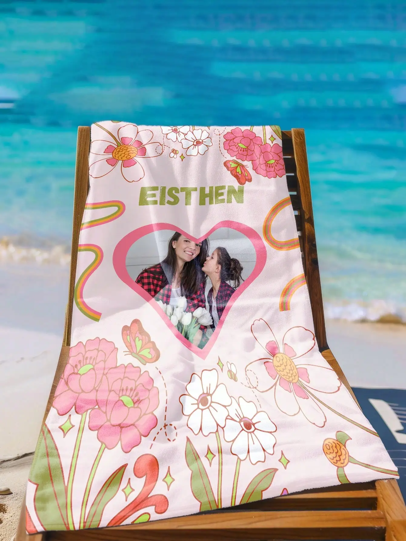1PC Personalized Custom Pattern Beach Towel, Customized With Your Name And Photo, Suitable For Use On The Beach