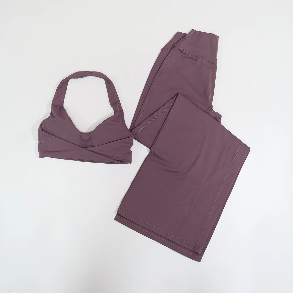 Sommer 2-teiliges Damen Schnelltrocknendes Trainingsset U-Ausschnitt Sport-BH Yoga-Top mit Weiten Geraden Hosen Fitness Workout-Set – Detail 25