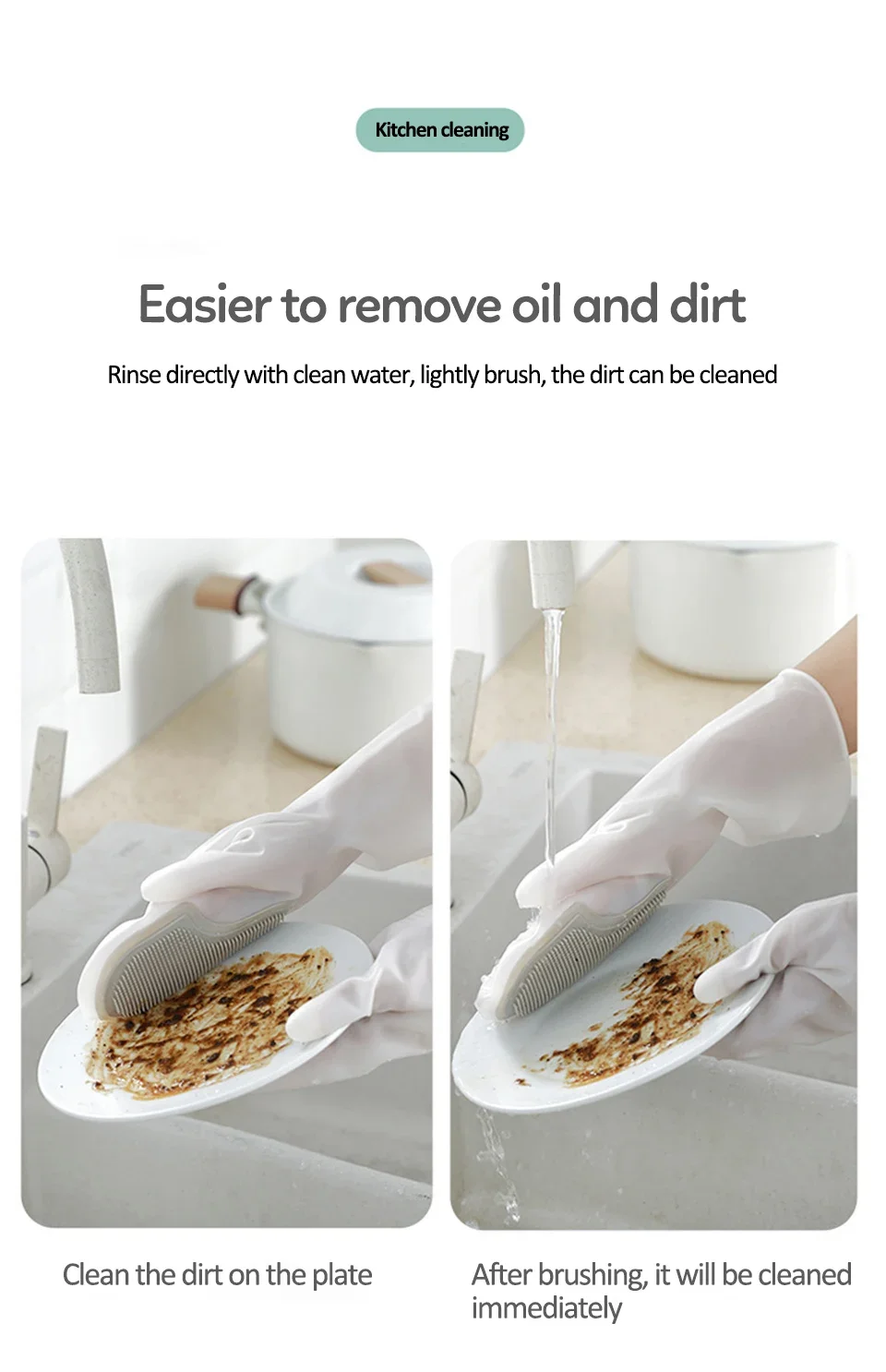 Description Picture 6 of item1pair Dishwashing Cleaning Gloves Magic Silicone Rubber Dish Washing Glove for Household Scrubber Kitchen Cleaning Scrub Gloves