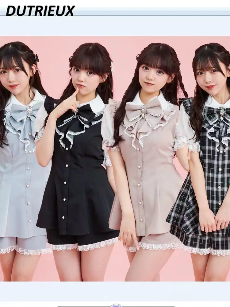 SC Rojita Kawaii Suit 2024 New Sweet Back Waist Drawstring Strap High Slimming Shirt and Base Shorts Two-Piece Set Outfits
