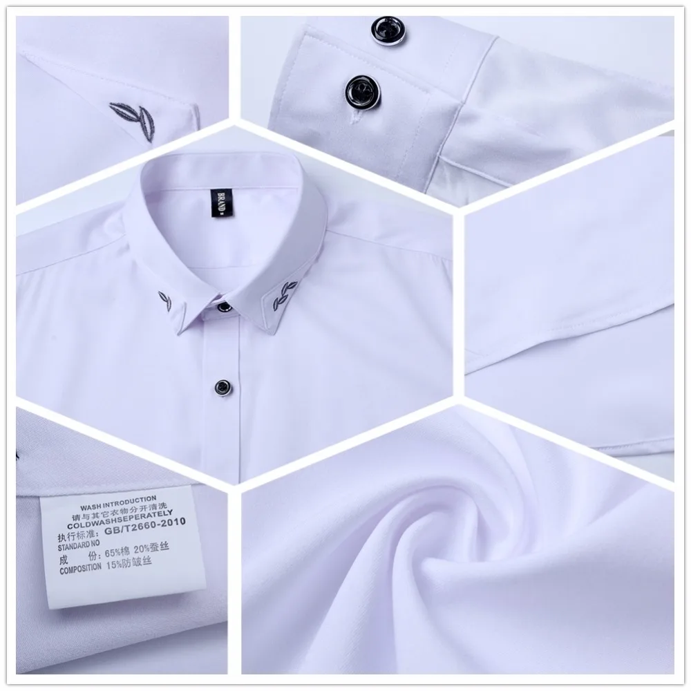 Dress Shirts Men Casual Shirts BROWON Brand Silky Formal Shirt Men Classic Business Long Sleeve Solid Color Embroidery Collar Slim Fit Shirt Brand-clothing