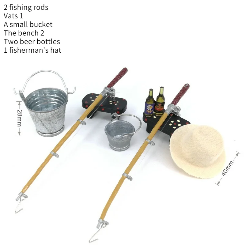 1:12 Dollhouse Miniature Metal Fishing Rod Model Doll Life Scene Decoration Mini boat Mini beach chair Gift Dolls Accessories 