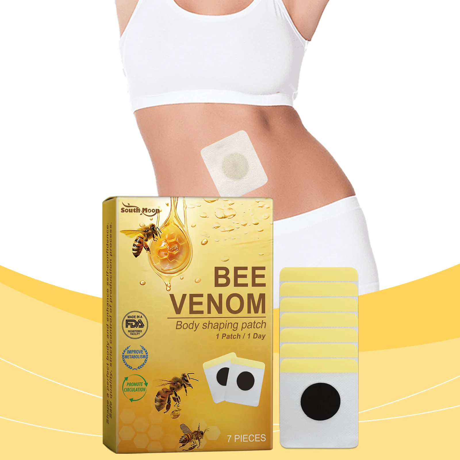 7Pcs Fat Burning Anti-Swelling Slimming Patch Lymphatic Detoxification Abdominal Bee Venom Patches for Body Care Для Похудения