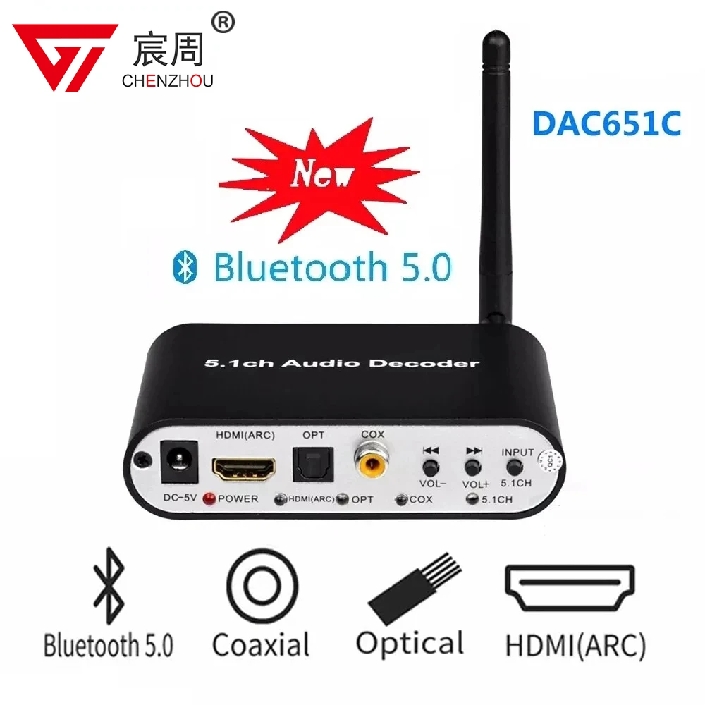 Décodeur audio HDMI DTS 5.1, récepteur Bluetooth 5.0, radiateur