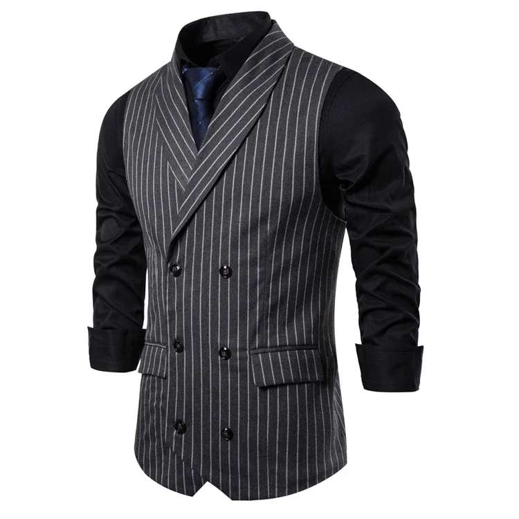 Mens Waistcoat Stripe Plaid Formal Suit Vest Men Fashion Casual