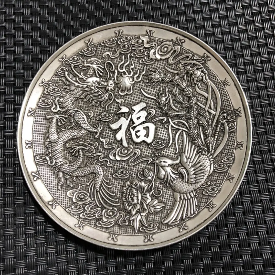 

Fine Home Crafts Antique Collection Bronze Exquisite Dragon and Phoenix Pattern Engraving Decorative Plate Souvenir Workmanship