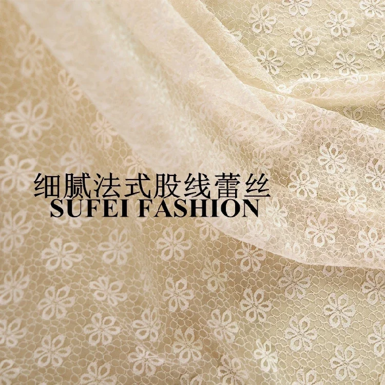 

140CM Wide Apricot Floral Embroidery Polyester Cotton Fabric for Wedding Evening Dress Jacket S250