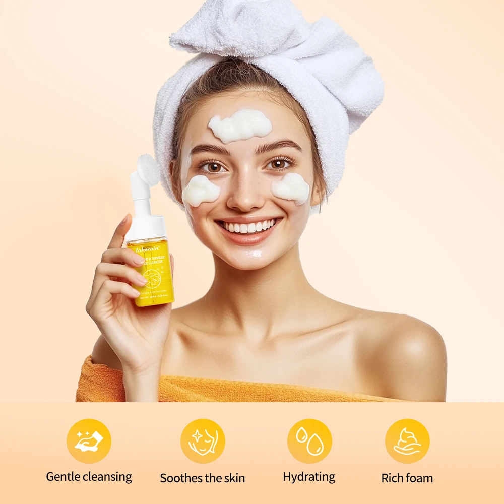 Turmeric Cleansing Mousse Exfoliating Gentle Pore Cleansing Foam Cleanser Oil Control Blackhead Remover Skin Cleansing Mousse 4