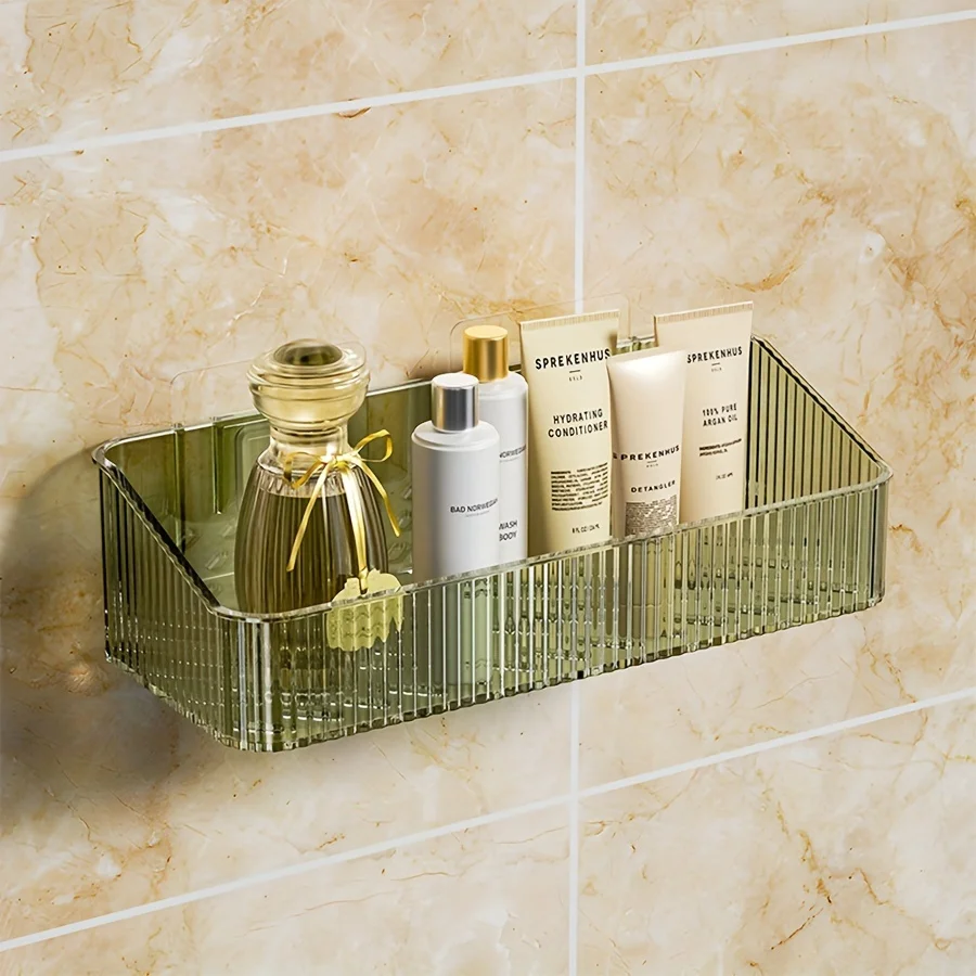 Luxury PET Plastic Wall-Mounted Bathroom Shelf - Moisture-Proof Hanging Storage Rack with Drainage for ToiletriesProducts 6